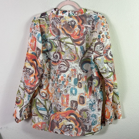 Chico’s Linen Blend Art Deco V-neck Top Tunic Size 1 US 8 / M - Picture 5 of 7